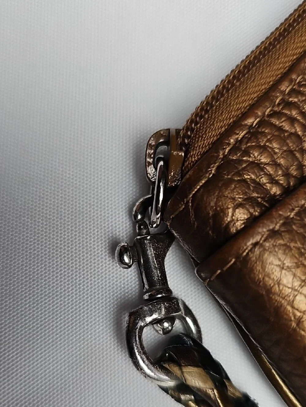 Brighton Barbados Bronze Metallic Pebbled Leather Wristlet Braided Strap